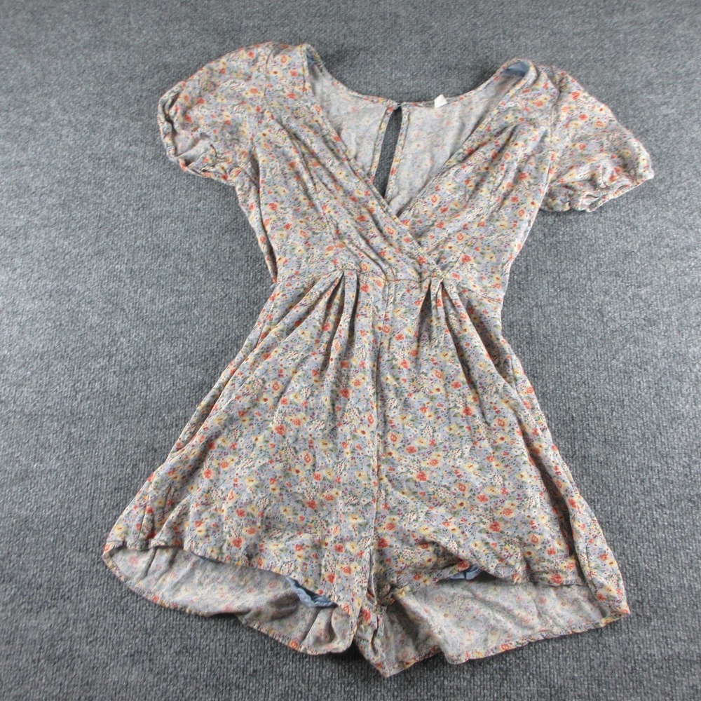 American Eagle Outfitters Romper Womens XS Blue Floral Short Sleeve V Neck